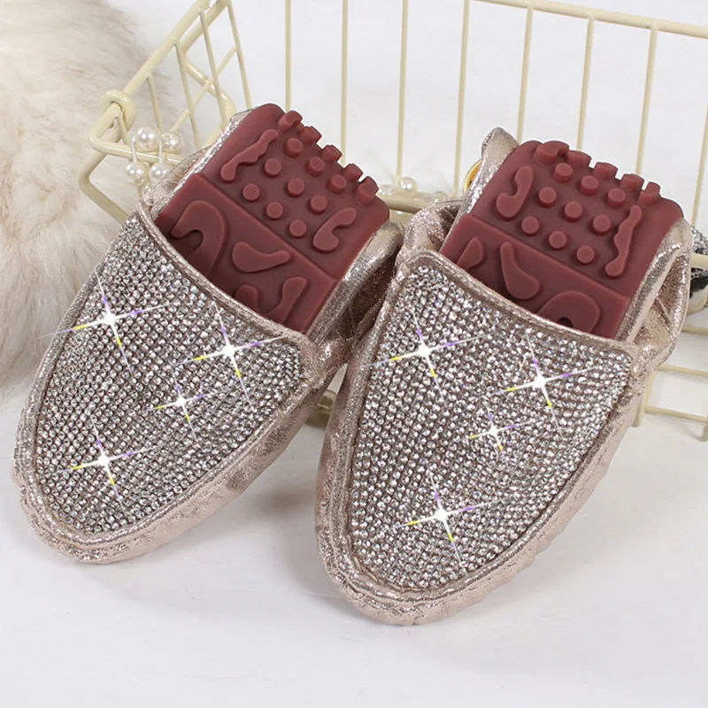 

Spring Summer Flats Shoes Women Ballet Shoes For Women Casual Crystal Boat Shoes Slip On Soft Rhinestone Women Flats Plus Size