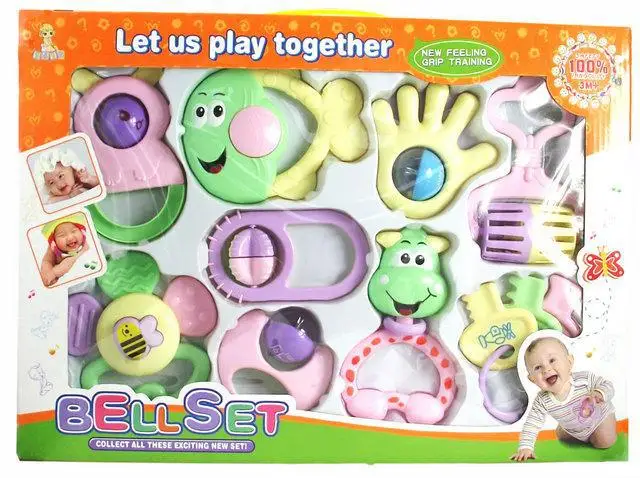 9 PCS Mixed in font b Box b font Baby Rattles Teether Set Early Development Toys