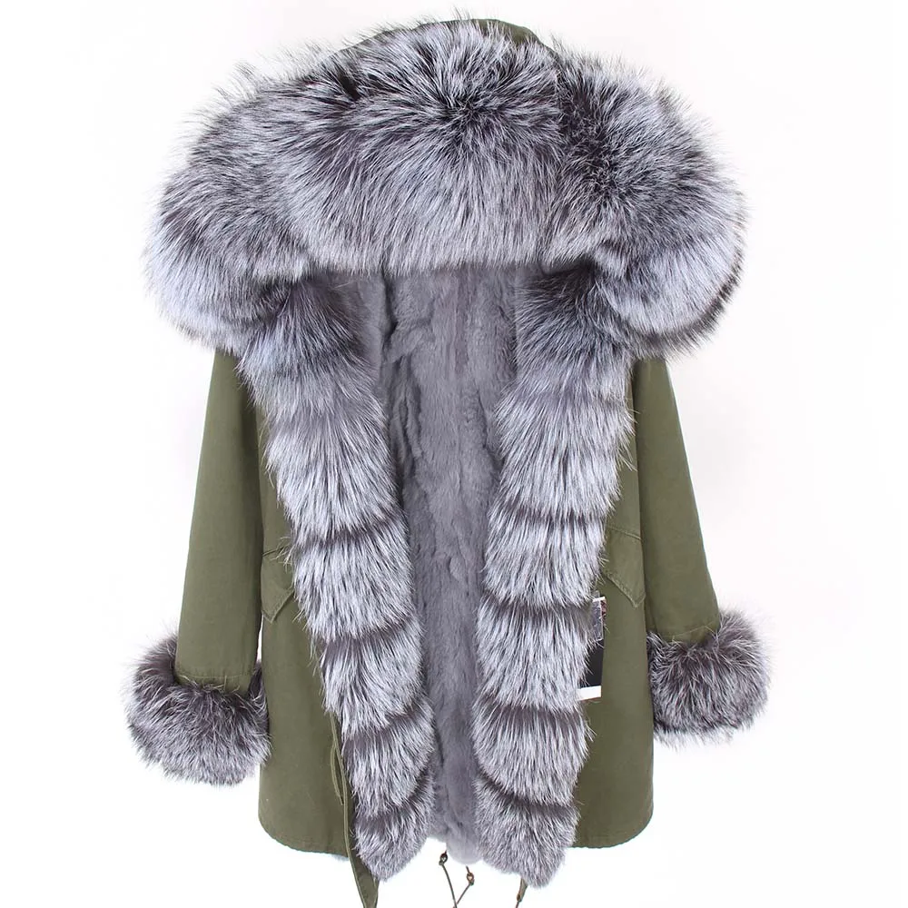 

2020 new winter jacket women's long section to overcome silver fox fur collar headband thick warm rabbit fur liner detachable ja