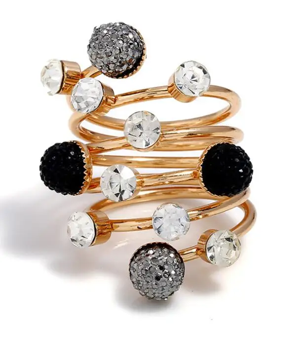 

Adjustable Female Ball Resin Little Golden Beans Rhinestone Ring Bling Simple Gold black Personality Punk Style For Women Jewelr