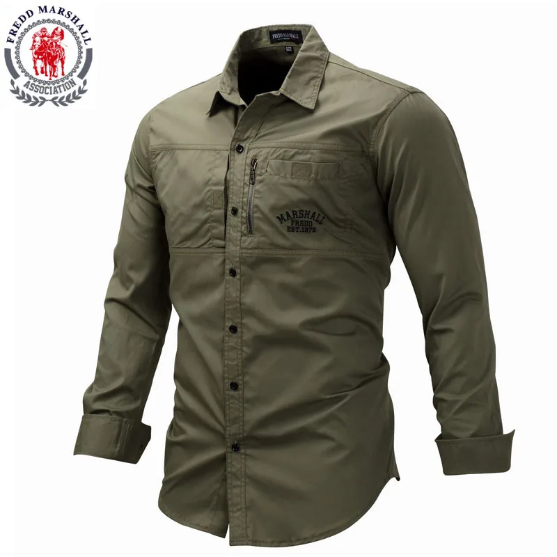 Fredd Marshall Solid Casual Mens Shirts 100% Cotton Turn-Down Collar Long Sleeved Male Derss Shirt Plus Size 3XL Chemise Homme