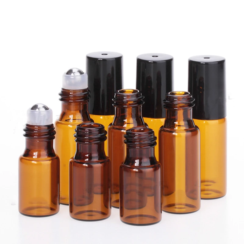 

Best Price 1200pcs/lot 1ML 2ML 3ML 5ML Amber Roll On Bottle For Essential Oil Vials With Roller Metal /Glass Ball