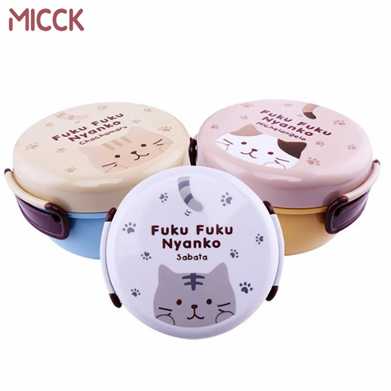 MICCK Ланч-бокс для детей, милый мультяшный Бенто-бокс со столовыми приборами, экологичный, здоровый, портативный, с микрофиброй, контейнеры для еды