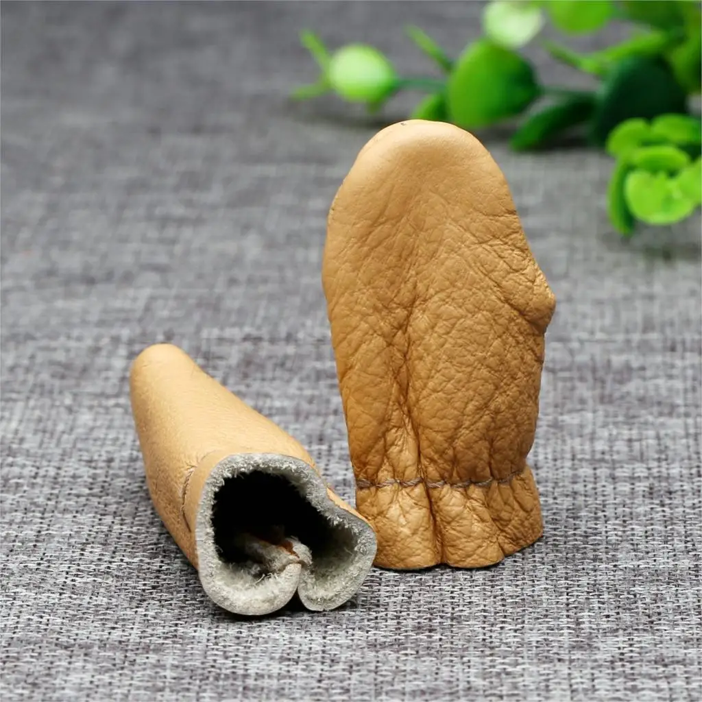 BE-TOOL Leather Finger Protector Random Color 2pairs Knitting Protector Soft Comfortable Thumb Index Finger Thimble For DIY or Handcraft