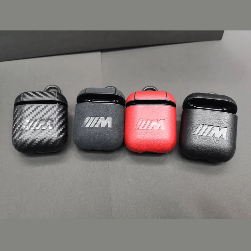 

Hot Carbon fiber soft leather Wireless Earphone Charging Cover Bag for Apple AirPods 1 2 car M Motorsport Bluetooth Headset Box