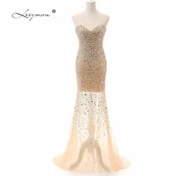 Leeymon пикантные милое вечернее платье настоящие образцы Русалка Rhinstone вечернее платье разрез юбка торжественное RE02