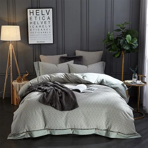 Grey Brown 100% Cotton Modern Luxury Bedding Set 4Pieces Queen King size Soft Bed Sheet set ...