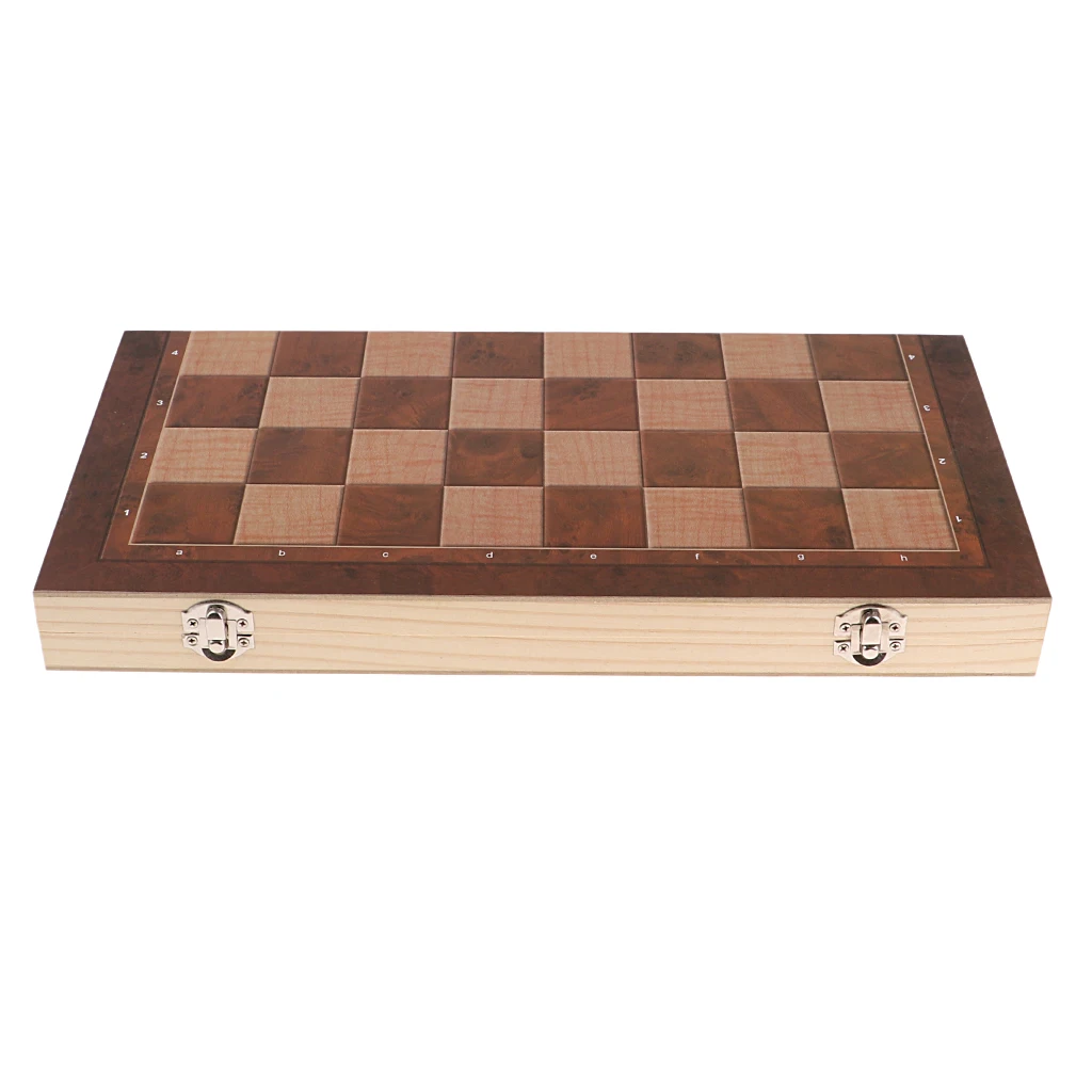 Wooden Portable Foldable 3 in 1 Chess Checkers and Backgammon Pieces Travel Game Set Education Toys 39x39cm