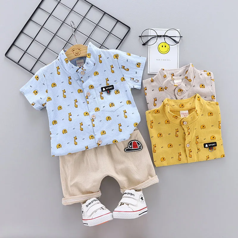 Newborn Baby Boy Clothes Set Toddler Boys Summer Elephant Giraffe Printed Active T-shirt+Pants 2pcs Sport Suit kids Tracksuit |