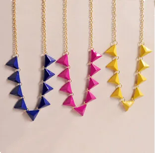 

XUBCHC Blue Yellow Rose Punk Candy Colorful Rivet Triangle female Necklace Pendant Collar Necklace for Women