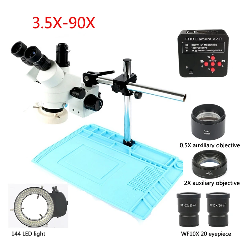 

New 3.5-90X Trinocular Industrial Stereo Microscope + 1080P 21MP HDMI USB Digital Video Microscope Camera + 0.5X 2X Lens, Repair