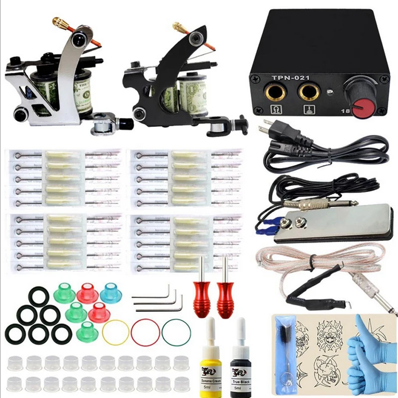 Professional Tattoo kit Complete Dual Tattoo set 2 Machine Gun two Color Inks font b Power