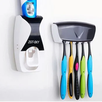 

2 in 1 bathroom products wall-mounted automatic toothpaste dispenser + dustproof toothbrush holder set bathroom accessories