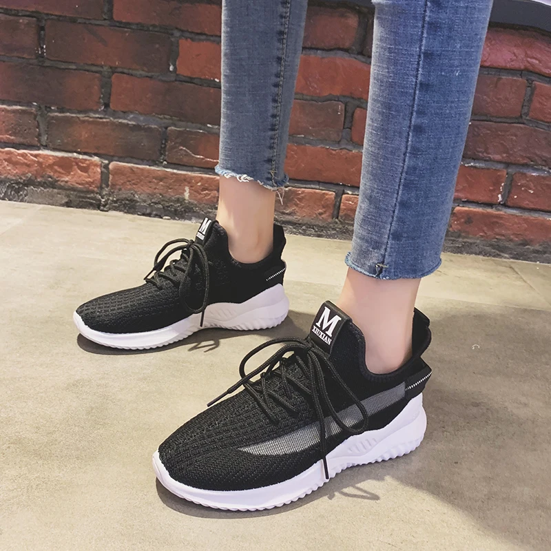 

2019 New Fashion Women Mesh Shoes Solid Sneakers Ladies Lace-up Casual Shoes Breathable Round Toe Shoes Women Med Heels Flats