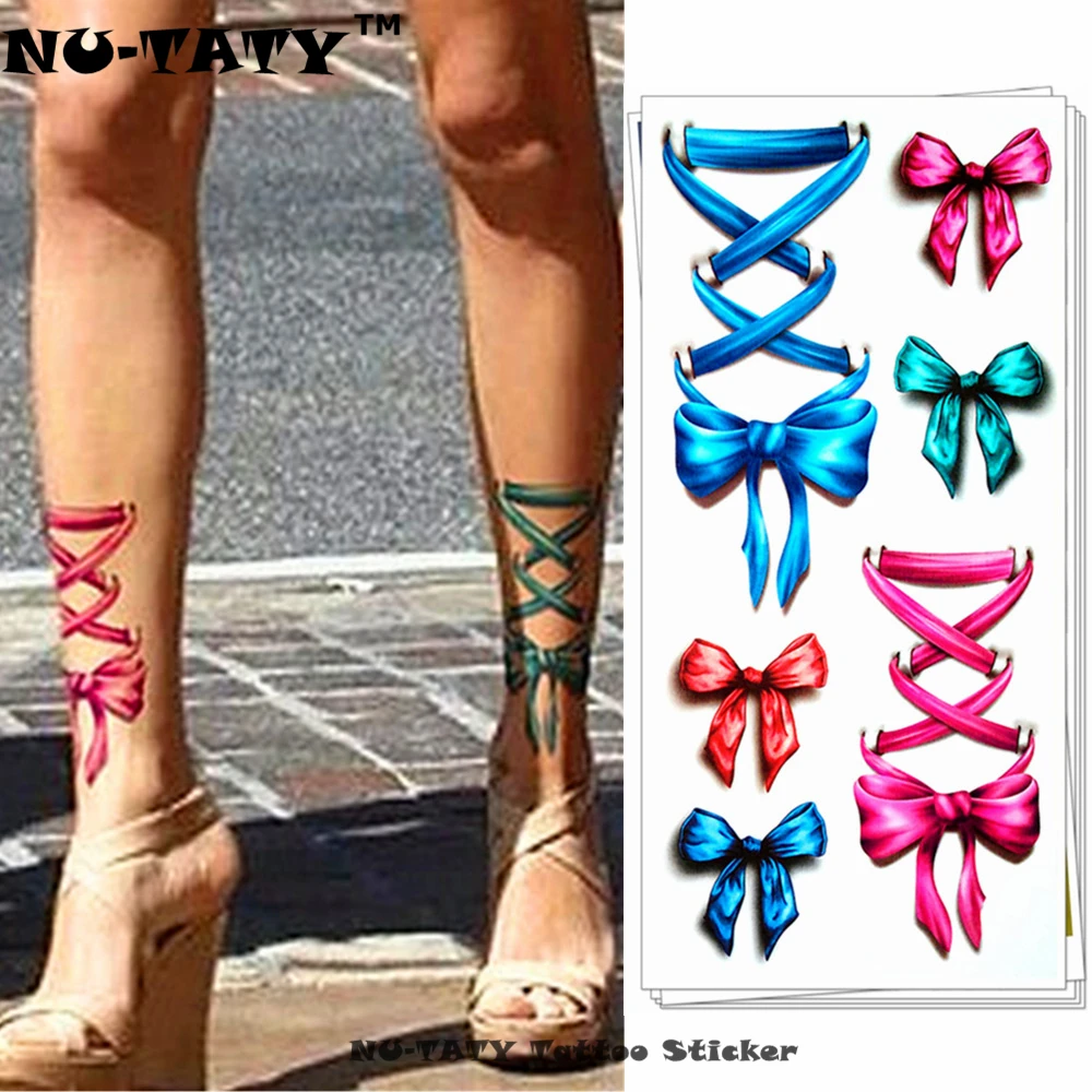 

Nu-TATY Blue Pink Bowknot 3d Temporary Tattoo Body Art Flash Tattoo Stickers 19*9cm Waterproof Tatoo Home Decor Wall Sticker
