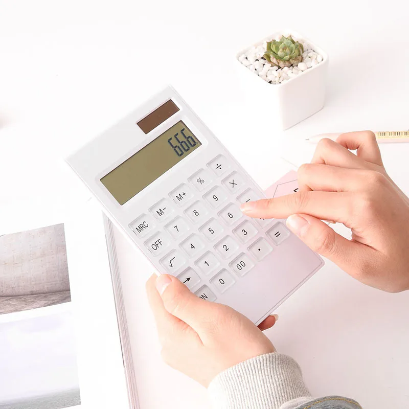 

Fashion Simple Smart White Portable Desktop Solar Dual Power Calculator 10 Digital Calculator for School Office Students Gift