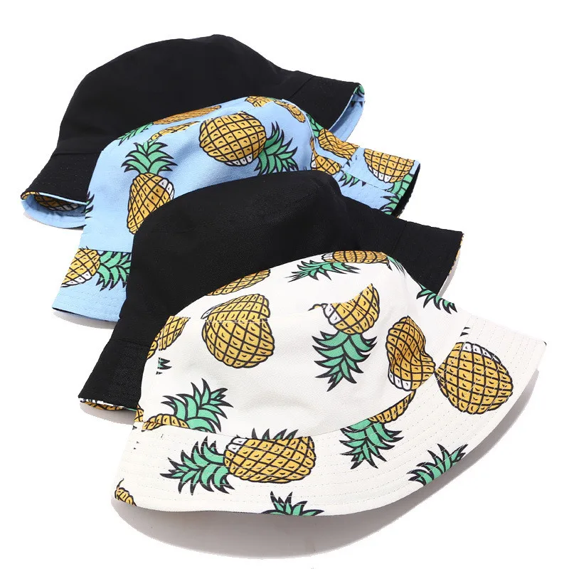 2019 Men and women beach hat pineapple printing double-sided wearing sunshade beach hat summer travel folding beach hat  40J5 (9)