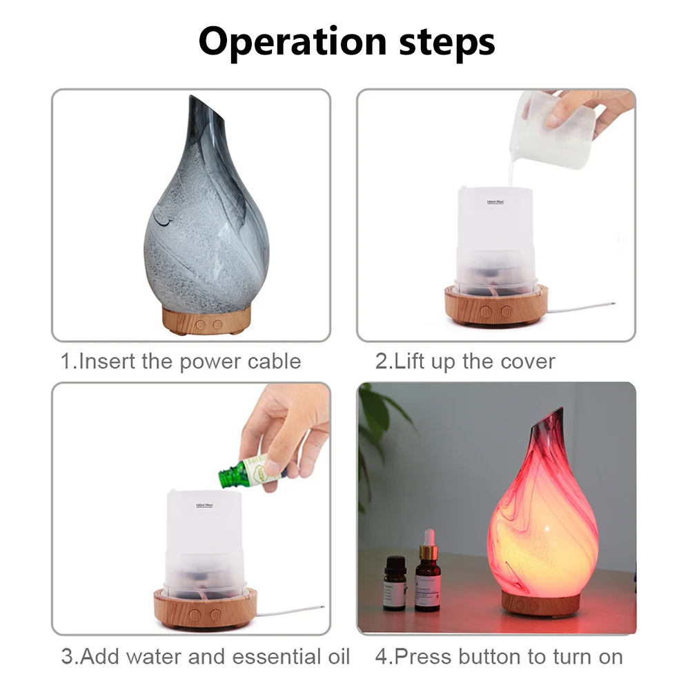 Jual USB 3D Kaca Ultrasonic Humidifier Aromaterapi Minyak Esensial Diffuser Multi Warna Berubah Pembuat Kabut Humidifier Udara Dekorasi Rumah