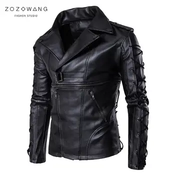 

ZOZOWANG 2020 new fashion autumn winter men leather jacket punk Adjustable motorcycle jacket quality leather coat men