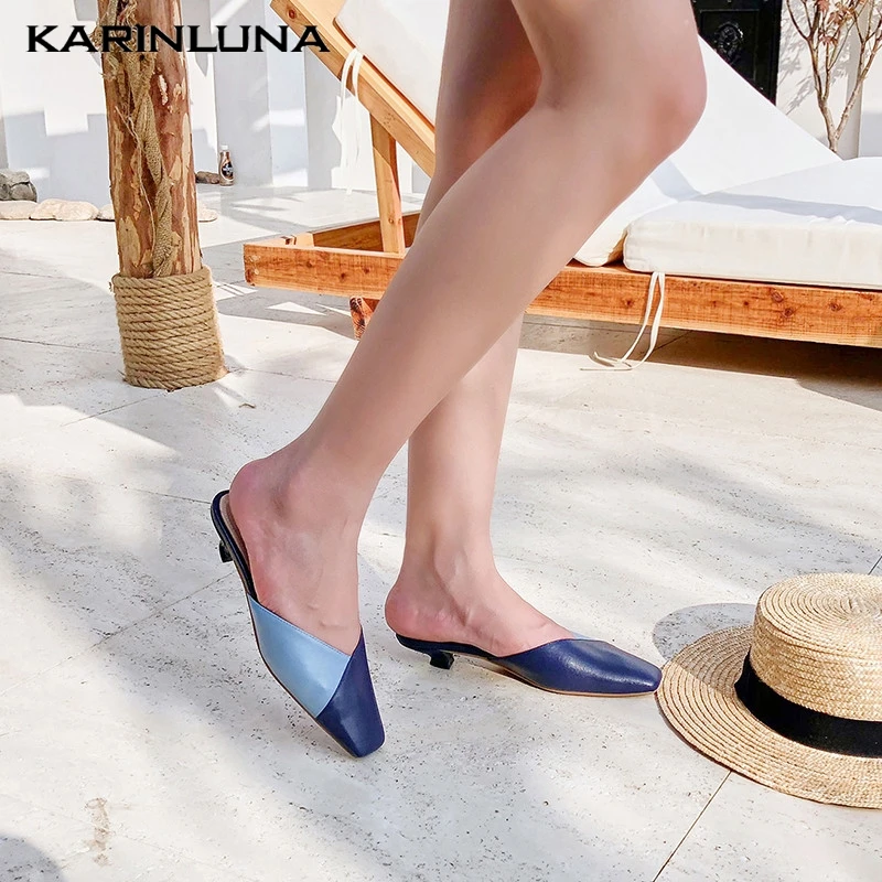 

Karinluna Hot Sale Wholesale Square Toe Slip On Pumps Mules Shoes Woman Party Wedding Pumps Summer Sandals Female