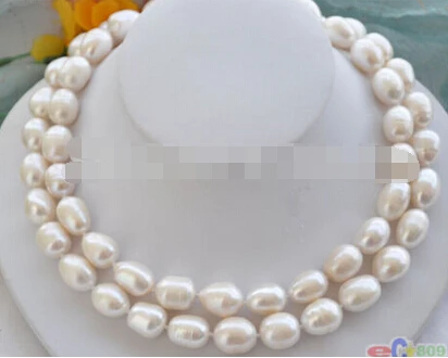 

Free shipping >>@ Huge 2row 18" 16mm white rice freshwater pearl necklace