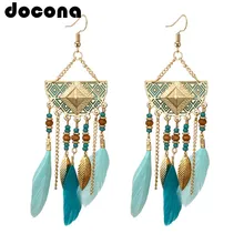 Docona в богемном стиле с геометрическим перо кисточкой падение Длинные Висячие серьги для Для женщин девочек бахрома серьги с длинной подвеской в форме 3001