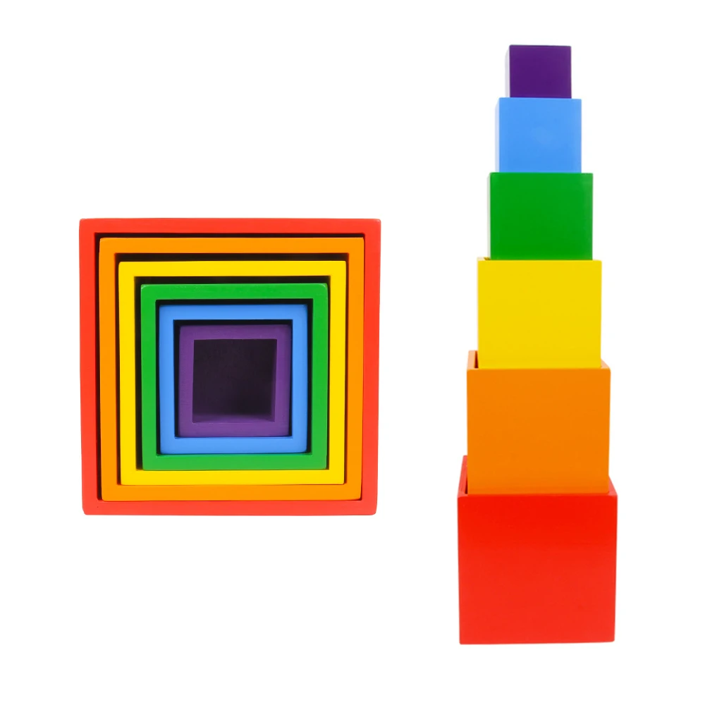 

Colorful DIY Rainbow Building Blocks 6 Colors Cube Children Square Box Wooden Toys Baby Stacking Educational Building Blocks