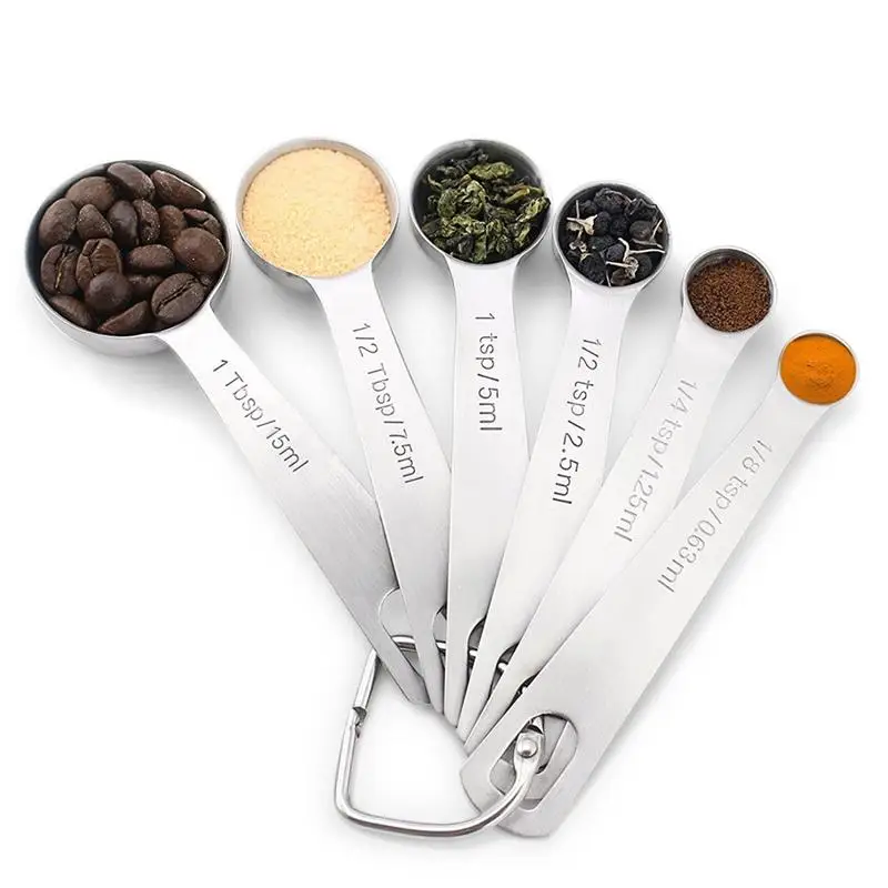 

6pcs Stainless Steel Measuring Spoons Set Collapsible Folding Seasoning Measuring Cup and Spoon Set Folding Baking Cooking Tool