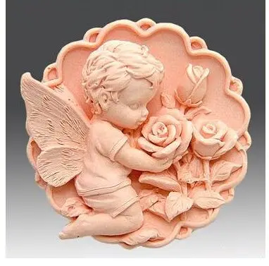 Angel Shape Bathing Soap Mold Rose Patter round silicone molds food grade safe bath salt soap making tool hand made mould | Дом и сад
