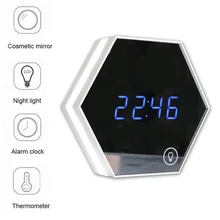 2017 Multi-function Led Mirror Digital Alarm Clock Night Light Temperature Display Mirror Thermometer Touch Sensing Table Lamp