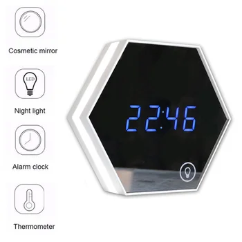 

2019 New Mirror Alarm Clocks LED Mirror Night Light Digital Alarm Clock Charging Thermometer Desktop Watch Home Office Decor