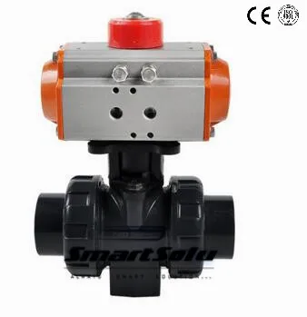 

Free shipping DN25 1" 2 way double union pvc plastic pneumatic ball valveor with flange connection