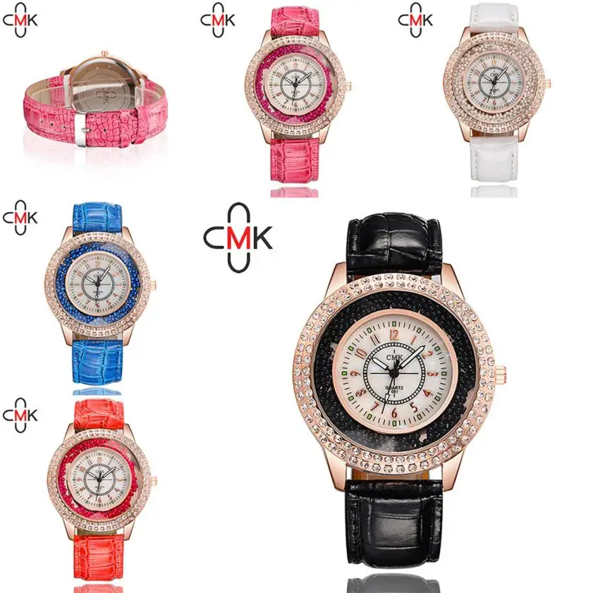 

CMK Women Leather Diamond Watch Female Crystal Stainless Steel Wrist Watch ladies watches top brand luxury clock women silicone