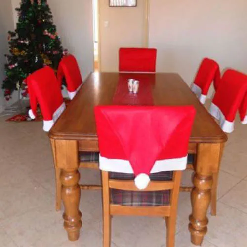 6pcs Christmas Santa Claus Chair Cover Fabric Hat Slip Covers Kitchen Free Shipping