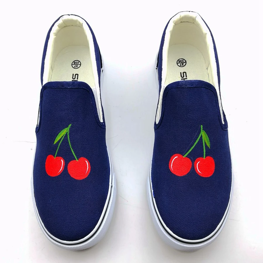 New Arrival 2018 Spring Autumn Women Flat Fruit Canvas Shoes Hand Painted Low Doodle Loafers Casual Shoes Woman