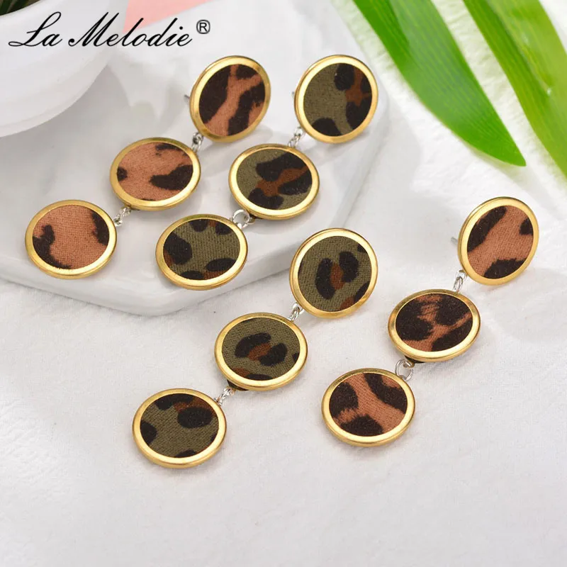 

New Fashion Round Women Leopard Print Tassel Drop Earrings Cotton Cloth Long Dangles Earring Female Ear Jewelry Aretes Largos