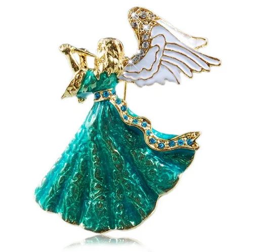 Vintage Music angle brooch green white crystal brooch pins for font b women b font girl