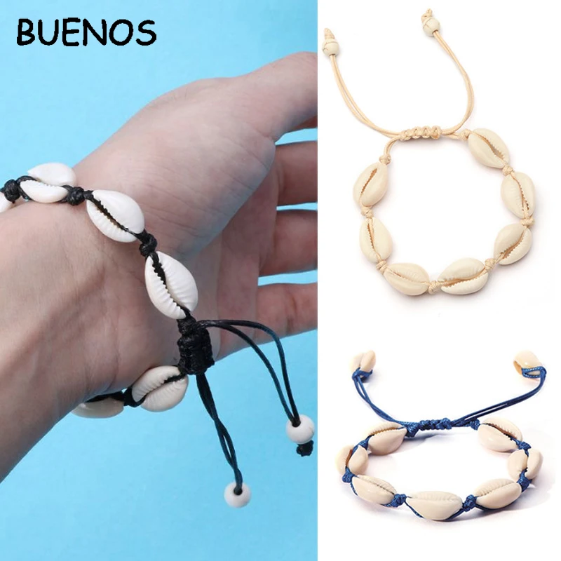 

BUENOS Natural Handmade Seashell Hand Knit Women Bracelet Shell Bracelets Accessories Beaded Best Friend Gifts Charm Bracelets