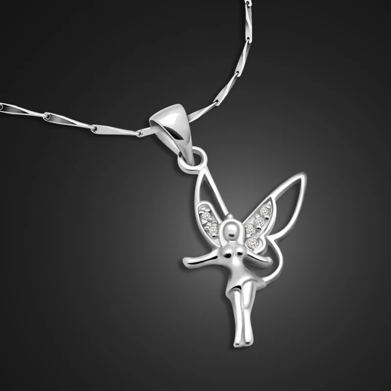 

Fashion and lovely elf pendant necklace.Solid 925 silver women necklace.Zircon pendant.Wholesale sterling silver jewelry girl