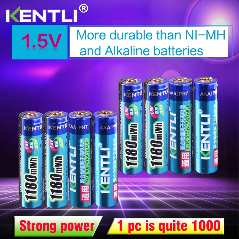 Beste KENTLI 8 pcs geen geheugen effect 1.5 v 1180mWh AAA polymeer lithium li ion oplaadbare batterijen aaa batterij