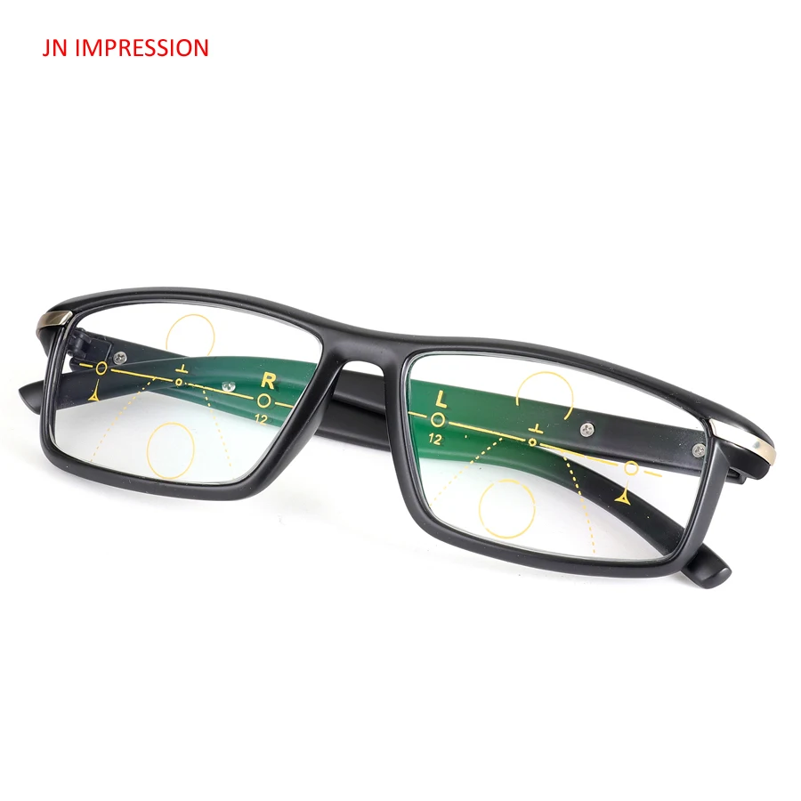 JN IMPRESSION прогрессивные Мультифокальные линзы очки для чтения мужские Oculos De Grau Пресбиопия дальнозоркость бифокальные спортивные очки - Цвет оправы: Черный