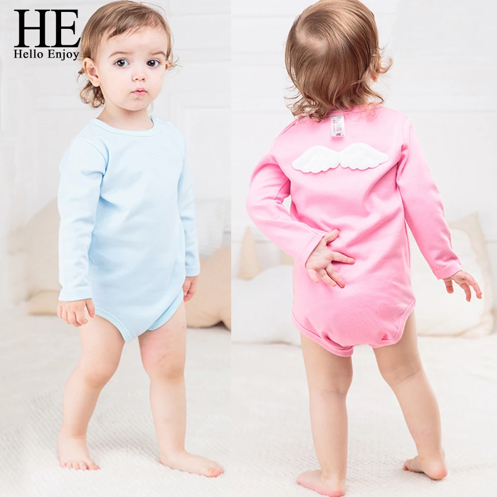 HE Hello Enjoy Baby Girl Bodysuit Tiny Cottons Twins Long Sleeve Print Back Wings Jumpsuits