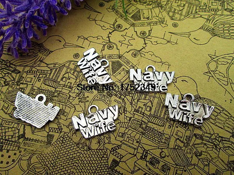 

10pcs-- Navy Wife Charms , Antique silver Navy Wife Charm pendant 20x5mm