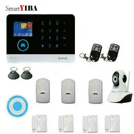 

SmartYIBA Android IOS APP Control Sensor Alarm WIFI GSM SMS RFID Disarm Burglar Alarm System IP Camera Surveillance