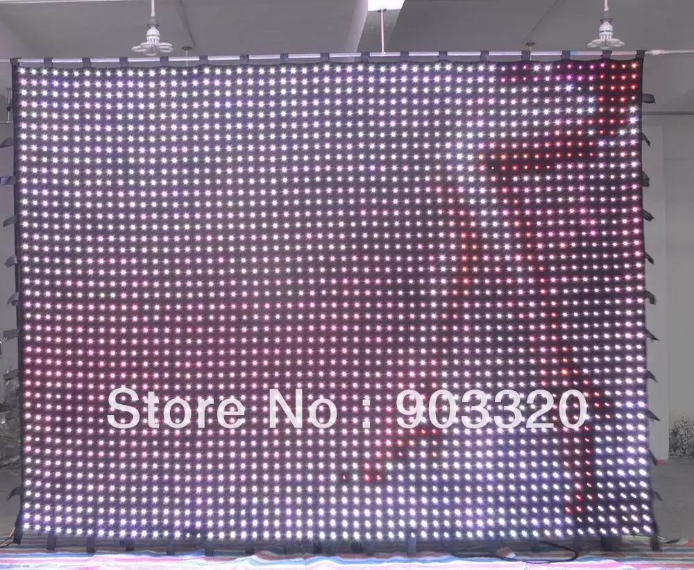 

Hot Flexible Screen P10 2M*4M 20*40 800 LEDS PC Control DMX512 LED Vision Curtain Display,LED Video Curtain For Concert,DJ Booth