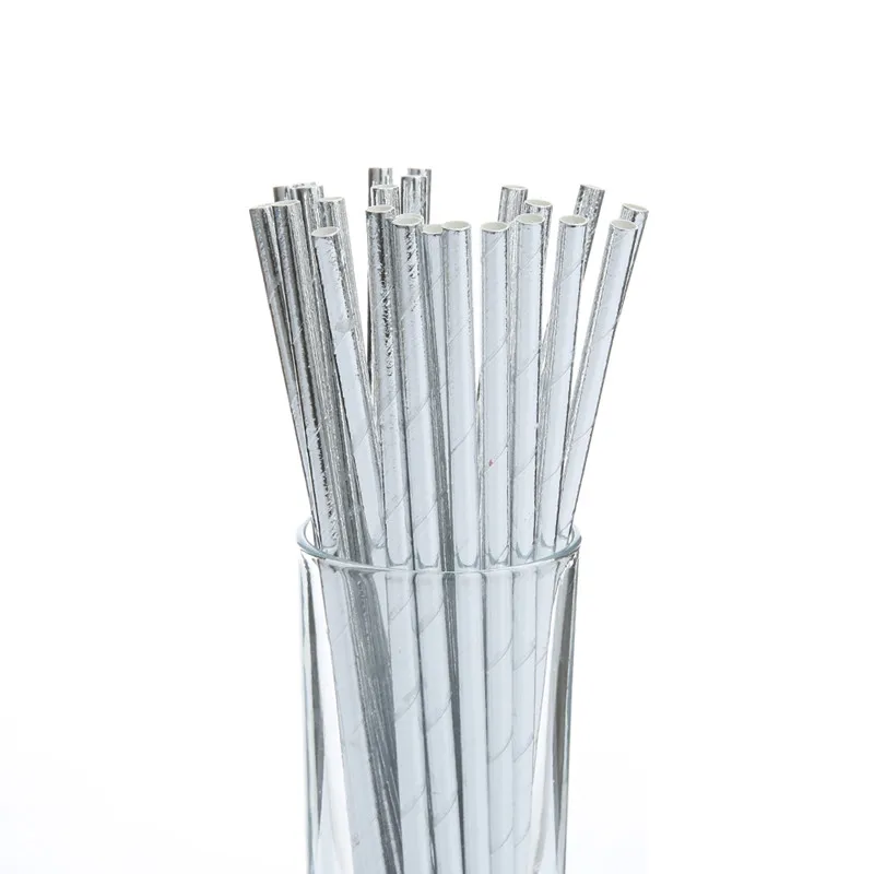 

25pcs Plain Silver Disposable straw Paper Straws Wedding Birthday Party Decorations Kids Drinking Straws Event Party Supplies