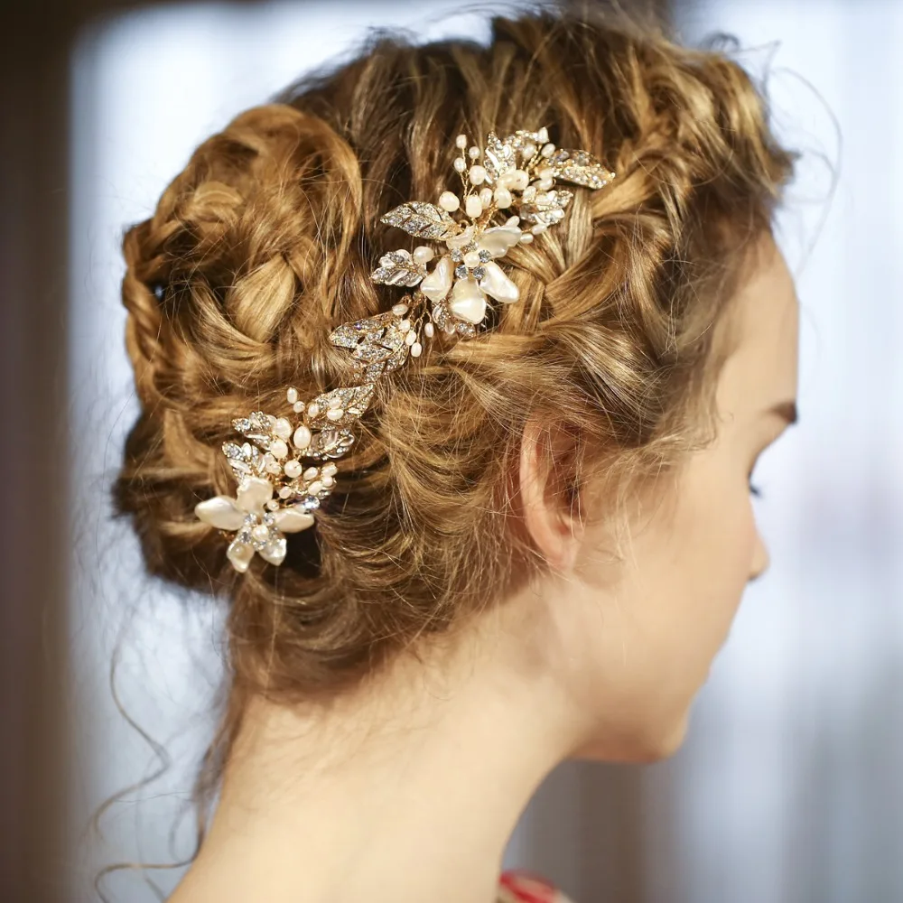 Gold Rhinestone Leaf Wedding Headpiece Fresh Water Pearls ...