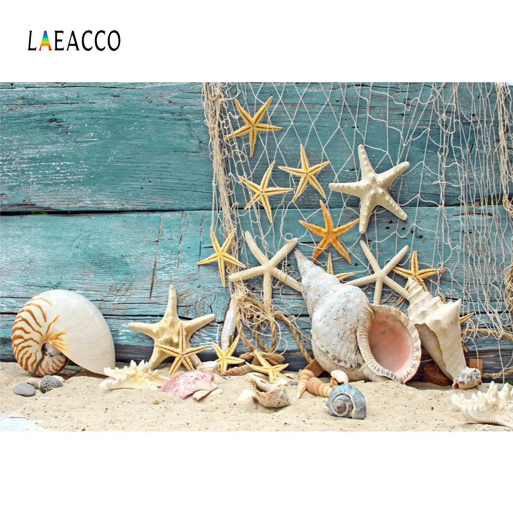 

Laeacco Starfish Shell Wooden Boards Scene Baby Portrait Photography Backgrounds Custom Photographic Backdrops For Photo Studio