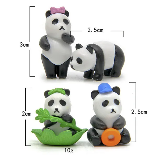 Cute Panda Ribbon Bamboo Mini figures pvc toys 4pcs - Size