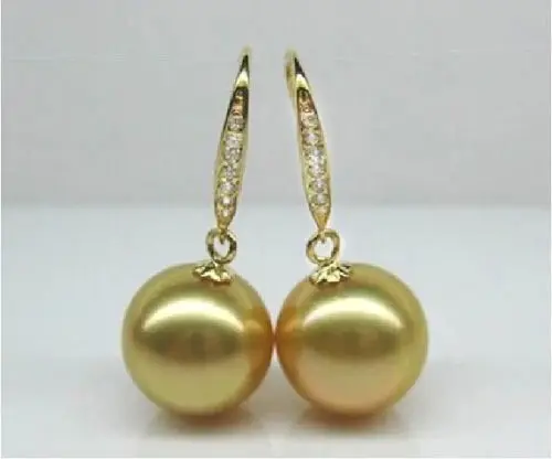 

free shipping********HOT AAAA+ 14mm Golden South Sea Shell Pearl Earring